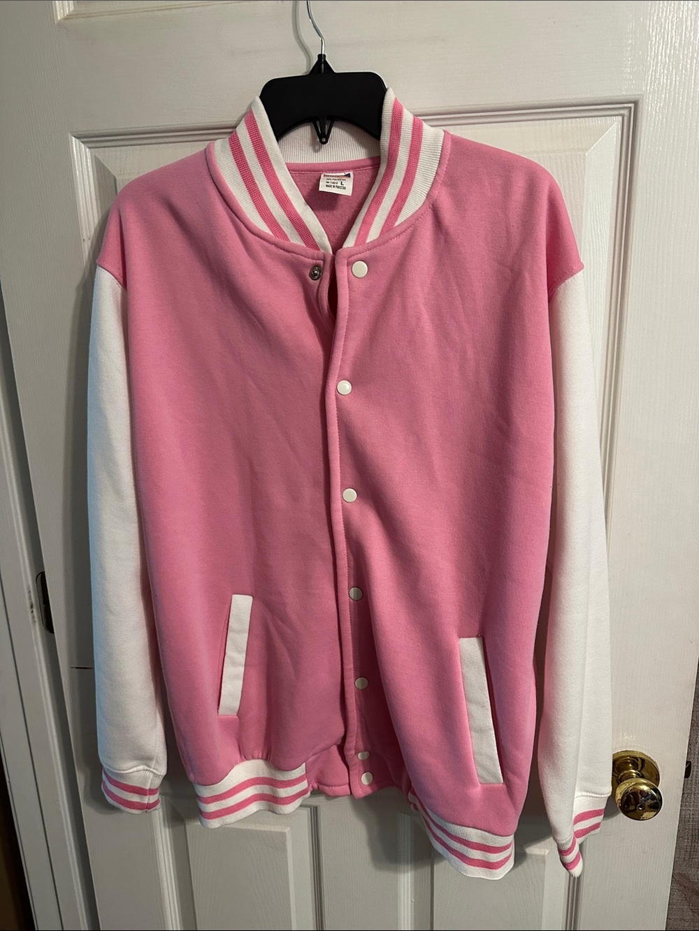Pink & White Women's Varsity Sweatshirt Jacket